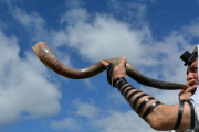 Jewish man blow Shofar (Horn)